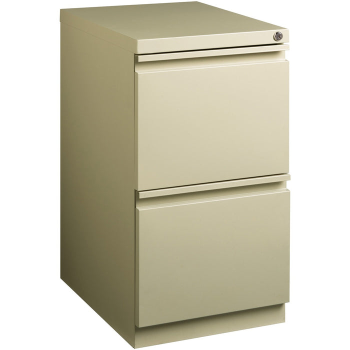 Lorell 20" File/File Mobile File Cabinet with Full-Width Pull - 15" (38.10 cm) Width x 20" (50.80 cm) Depth x 27.75" (70.48 cm) Height - Letter - Recessed Handle, Ball-bearing Suspension, Security Lock - Putty - Steel - Recycled