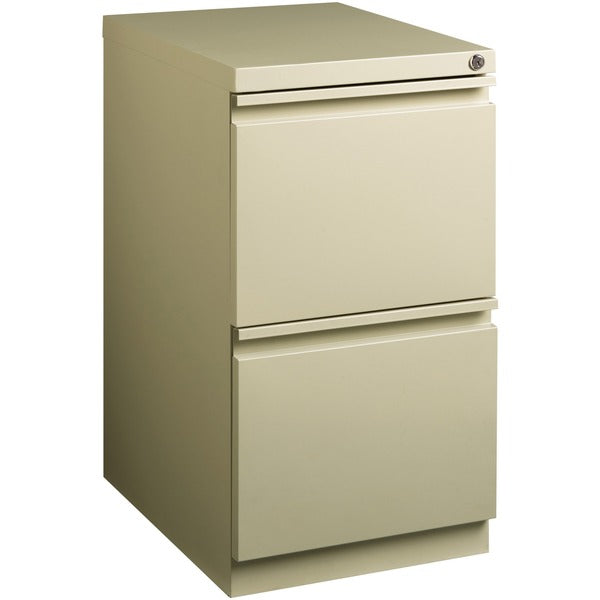 Lorell 20" File/File Mobile File Cabinet with Full-Width Pull - 15" (381 mm) Width x 20" (508 mm) Depth x 27.8" (704.85 mm) Height - Letter - Recessed Handle, Ball-bearing Suspension, Security Lock - Putty - Steel - Recycled