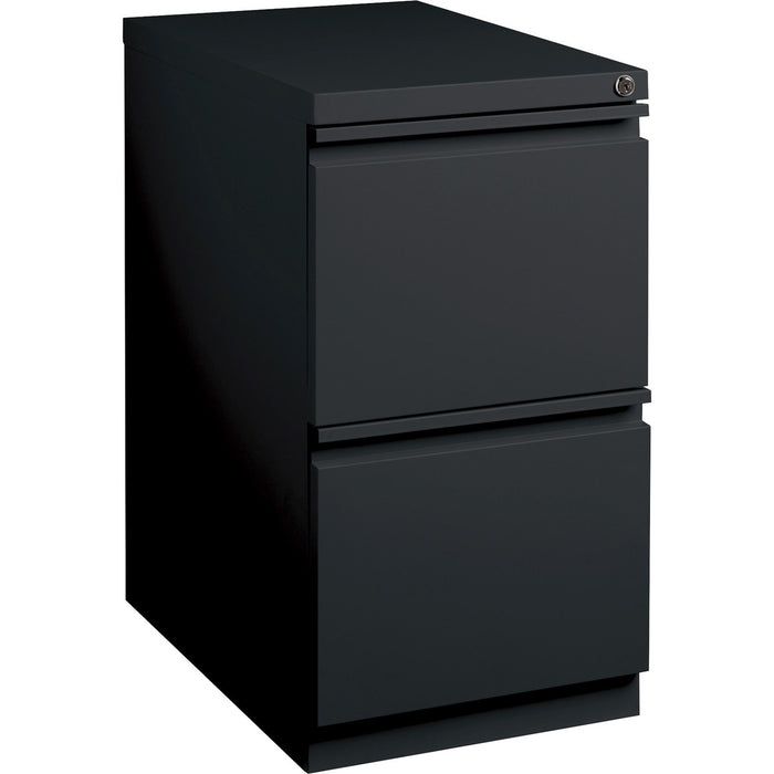 Lorell 20" File/File Mobile File Cabinet with Full-Width Pull - 15" (38.10 cm) Width x 20" (50.80 cm) Depth x 27.75" (70.48 cm) Height - Letter - Security Lock, Ball-bearing Suspension, Recessed Handle - Black - Steel - Recycled
