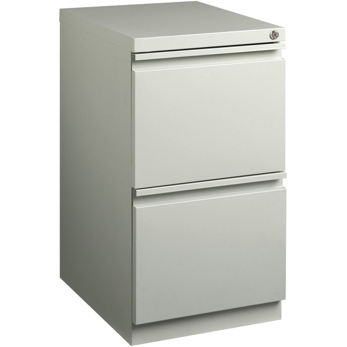 Lorell 20" File/File Mobile File Cabinet with Full-Width Pull - 15" (38.10 cm) Width x 20" (50.80 cm) Depth x 27.75" (70.48 cm) Height - Letter - Ball-bearing Suspension, Recessed Handle, Security Lock - Light Gray - Steel - Recycled