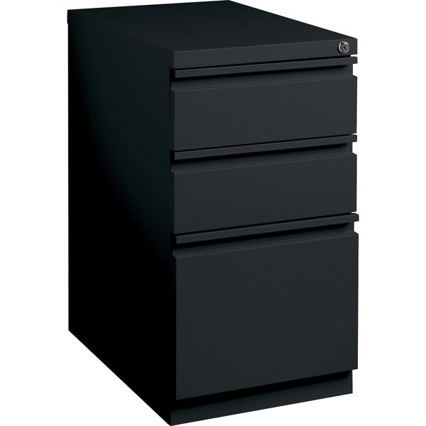 Lorell 23" Box/Box/File Mobile File Cabinet with Full-Width Pull - 15" (381 mm) Width x 22.9" (581.03 mm) Depth x 27.7" (704.85 mm) Height - Letter - Vertical - Security Lock, Recessed Handle, Ball-bearing Suspension - Black - Steel - Recycled