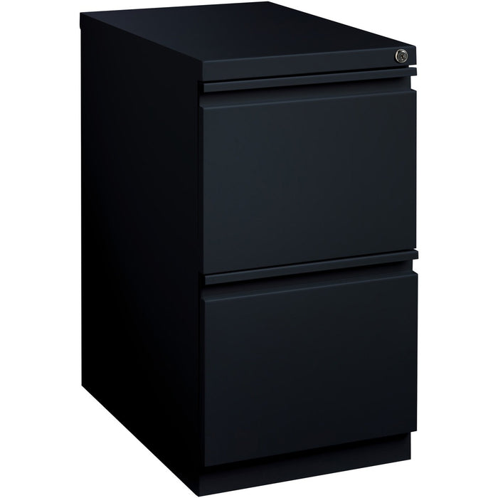 Lorell 23" File/File Mobile File Cabinet with Full-Width Pull - 15" (38.10 cm) Width x 22.88" (58.10 cm) Depth x 27.75" (70.48 cm) Height - Letter - Vertical - Recessed Handle, Ball-bearing Suspension, Security Lock - Black - Steel - Recycled
