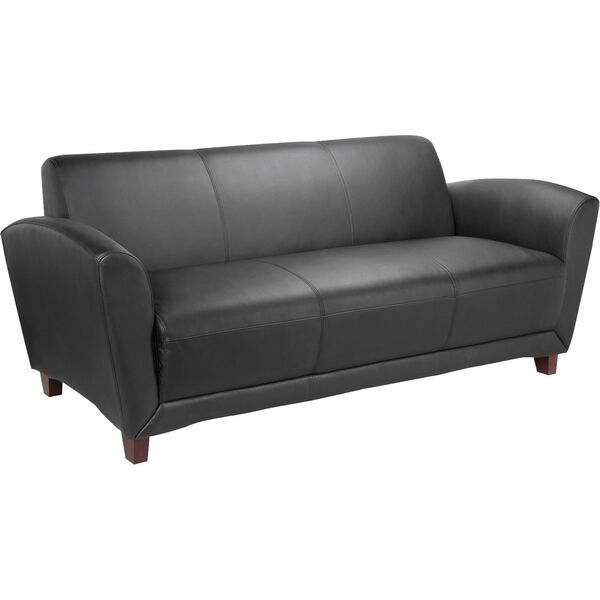 Lorell Accession Reception Sofa - 75" (1905 mm) x 34.50" (876.30 mm) x 31.25" (793.75 mm) Overall Dimension - Leather Black Seat - Leather Black Back - 1 Each