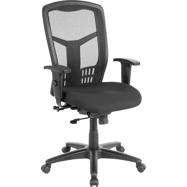 Lorell Executive Mesh High-back Swivel Chair - Black Fabric Seat - Steel Frame - Black - 1 Each