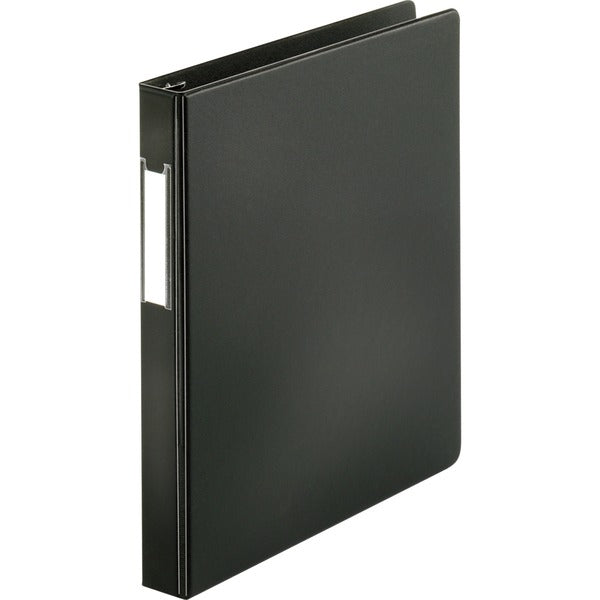 Business Source Slanted D-ring Binders - 1" (25.40 mm) Binder Capacity - 3 Ring(s) - Fastener(s): D-Ring - Pocket(s): 2, Internal - Chipboard, Polypropylene - Black - PVC-free, Non-stick, Spine Label, Gap-free Ring, Non-glare, Heavy Duty, Open and Closed