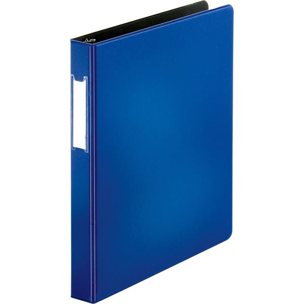Business Source Slanted D-ring Binders - 1" (25.40 mm) Binder Capacity - 3 Ring(s) - Fastener(s): D-Ring - Pocket(s): 2, Internal - Chipboard, Polypropylene - Blue - PVC-free, Non-stick, Spine Label, Gap-free Ring, Non-glare, Heavy Duty, Open and Closed T