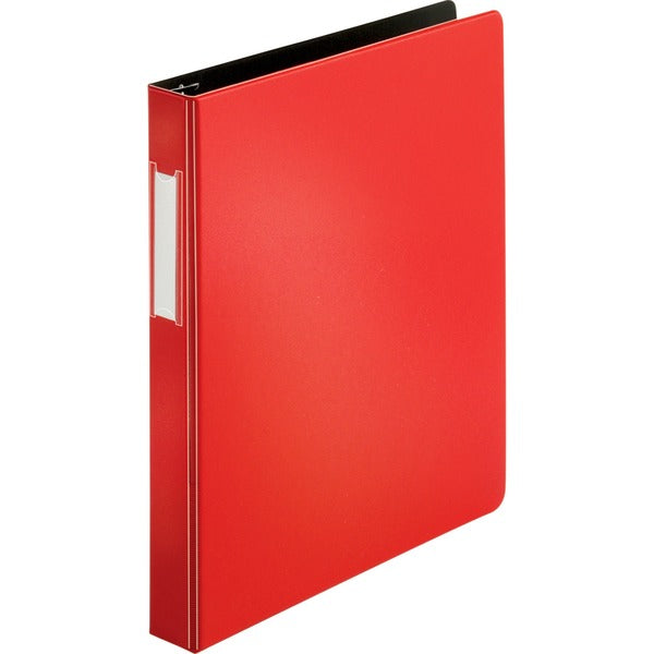 Business Source Slanted D-ring Binders - 1" (25.40 mm) Binder Capacity - 3 Ring(s) - Fastener(s): D-Ring - Pocket(s): 2, Internal - Chipboard, Polypropylene - Red - PVC-free, Non-stick, Spine Label, Gap-free Ring, Non-glare, Heavy Duty, Open and Closed Tr