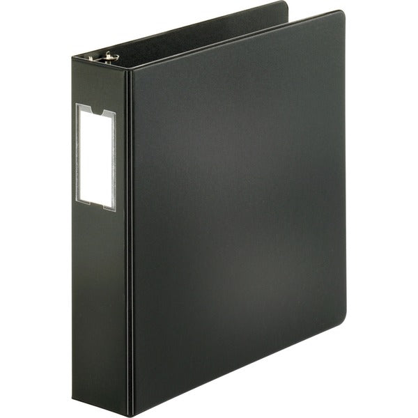 Business Source Slanted D-ring Binders - 2" (50.80 mm) Binder Capacity - 3 Ring(s) - Fastener(s): D-Ring - Pocket(s): 2, Internal - Chipboard, Polypropylene - Black - PVC-free, Non-stick, Spine Label, Gap-free Ring, Non-glare, Heavy Duty, Open and Closed