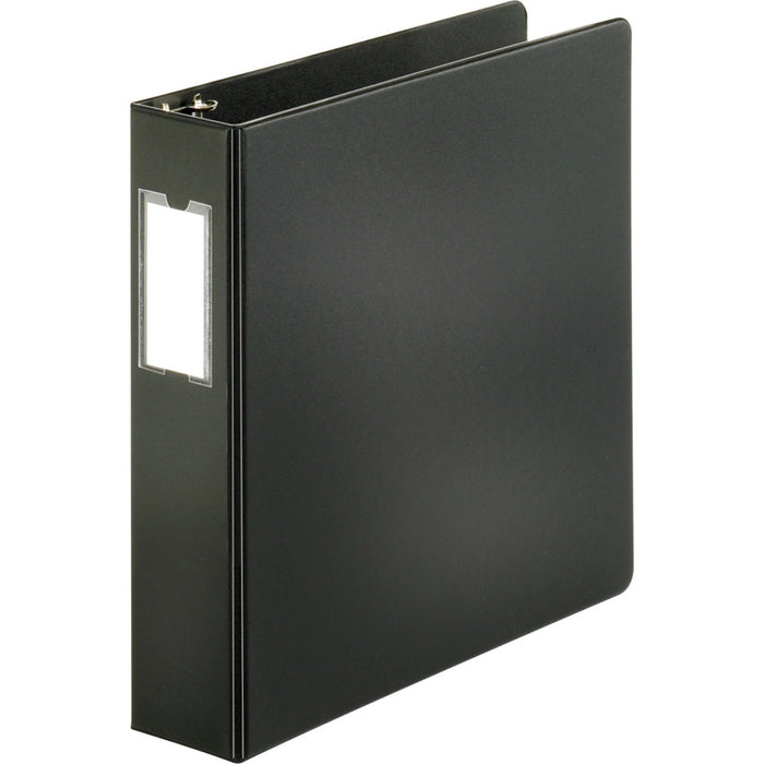 Business Source Slanted D-ring Binders - 2" (50.80 mm) Binder Capacity - 3 Ring - Fastener: D-Ring - Pocket: 2, Internal - Chipboard, Polypropylene - Black - No - PVC-free, Non-stick, Spine Label, Gap-free Ring, Non-glare, Heavy Duty, Open and Closed Trig