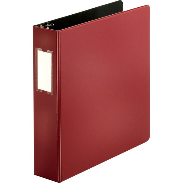 Business Source Slanted D-ring Binders - 2" (50.80 mm) Binder Capacity - 3 Ring(s) - Fastener(s): D-Ring - Pocket(s): 2, Internal - Chipboard, Polypropylene - Burgundy - PVC-free, Non-stick, Spine Label, Gap-free Ring, Non-glare, Heavy Duty, Open and Clos