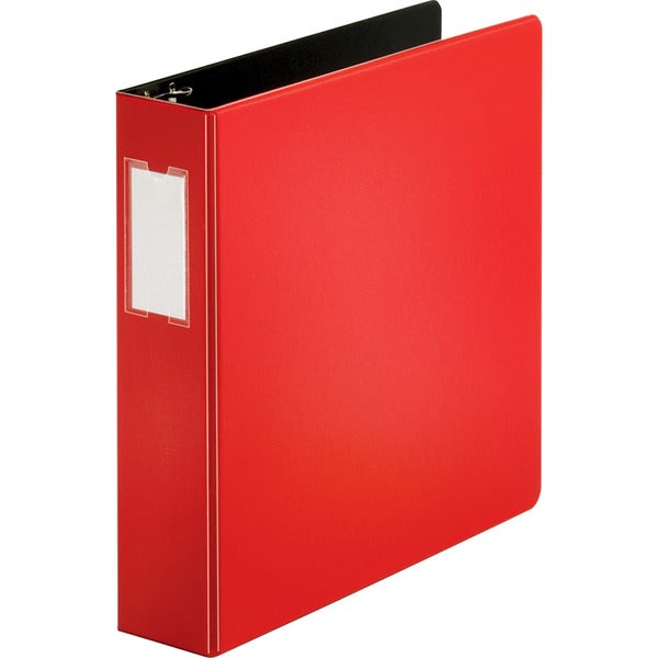 Business Source Slanted D-ring Binders - 2" (50.80 mm) Binder Capacity - Fastener(s): 3 x D-Ring - Pocket(s): 2, Internal - Chipboard, Polypropylene - Red - PVC-free, Non-stick, Spine Label, Gap-free Ring, Non-glare, Heavy Duty, Open and Closed Triggers -