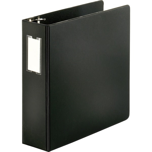 Business Source Slanted D-ring Binders - 3" (76.20 mm) Binder Capacity - Fastener(s): 3 x D-Ring - Pocket(s): 2, Internal - Chipboard, Polypropylene - Black - Refillable, Non-stick, Spine Label, Gap-free Ring, Non-glare, Heavy Duty, Open and Closed Trigge