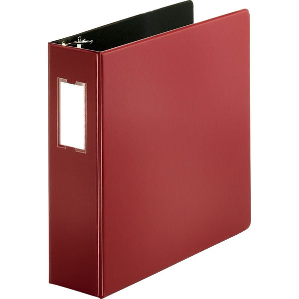 Business Source Slanted D-ring Binders - 3" (76.20 mm) Binder Capacity - 3 Ring(s) - Fastener(s): D-Ring - Pocket(s): 2, Internal - Chipboard, Polypropylene - Burgundy - PVC-free, Non-stick, Spine Label, Gap-free Ring, Non-glare, Heavy Duty, Open and Clos