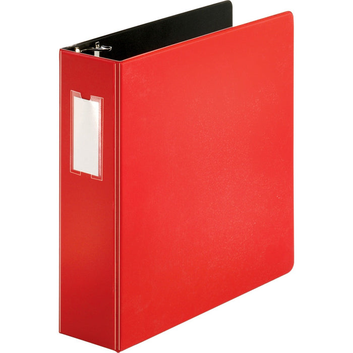 Business Source Slanted D-ring Binders - 3" (76.20 mm) Binder Capacity - 3 Ring(s) - Fastener(s): D-Ring - Pocket(s): 2, Internal - Chipboard, Polypropylene - Red - PVC-free, Non-stick, Spine Label, Gap-free Ring, Non-glare, Heavy Duty, Open and Closed Tr