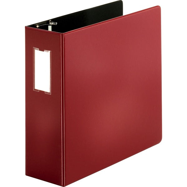 Business Source Slanted D-ring Binders - 4" Binder Capacity - 3 x D-Ring Fastener(s) - 2 Internal Pocket(s) - Chipboard, Polypropylene - Burgundy - PVC-free, Non-stick, Label Holder, Gap-free Ring, Non-glare, Heavy Duty, Open and Closed Triggers, Durable