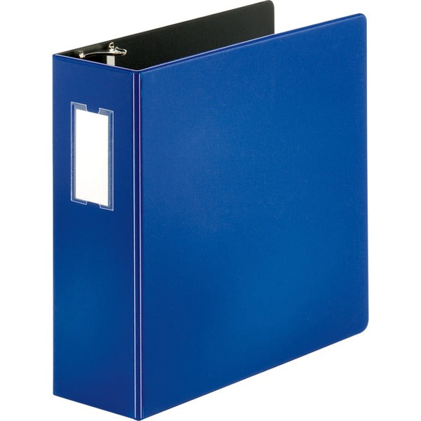 Business Source Slanted D-ring Binders - 4" (101.60 mm) Binder Capacity - 3 Ring(s) - Fastener(s): D-Ring - Pocket(s): 2, Internal - Chipboard, Polypropylene - Blue - PVC-free, Non-stick, Label Holder, Gap-free Ring, Non-glare, Heavy Duty, Open and Closed