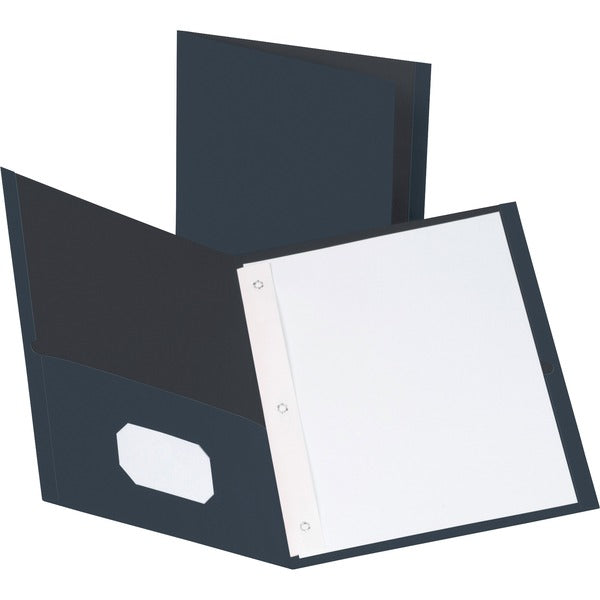 Business Source Letter Recycled Pocket Folder - 8 1/2" (215.90 mm) x 11" (279.40 mm) - 100 Sheet Capacity - 3 x Prong Fastener(s) - 1/2" (12.70 mm) Fastener Capacity - 2 Inside Front & Back Pocket(s) - Leatherette - Dark Blue - 35% Recycled - 25 / Box