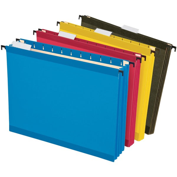 Pendaflex SureHook Letter Recycled Hanging Folder - 3 1/2" (88.90 mm) Folder Capacity - 8 1/2" (215.90 mm) x 11" (279.40 mm) - 3 1/2" (88.90 mm) Expansion - Poly - Blue, Red, Yellow, Standard Green - 10% Recycled - 4 / Pack