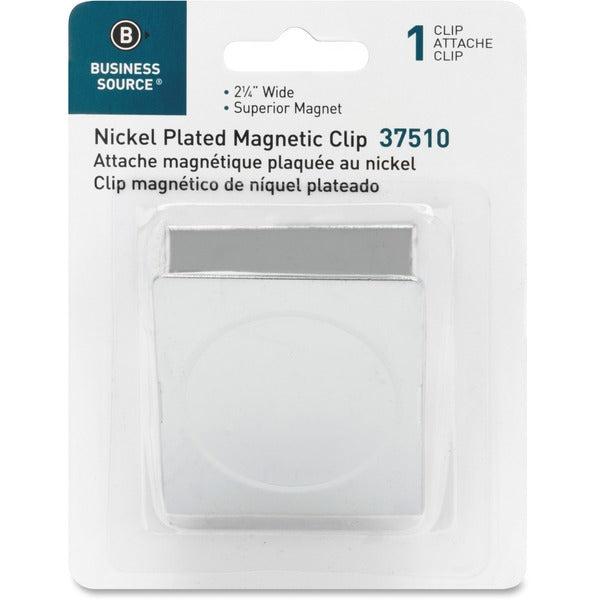 Business Source Nickel Plated Magnetic Clips - 2.25" (57.15 mm) Length - Chrome - Metal, Nickel Plated - 1 Each