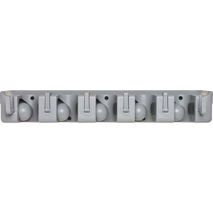 Genuine Joe Cleaning Tool Wall Organizer Rack - 5 x Broom - 3.8" (95.25 mm) Height x 16.5" (419.10 mm) Width x 2.8" (69.85 mm) Depth - Handle, Hanging Hook, Sturdy - Gray - ABS Plastic - 1 Each