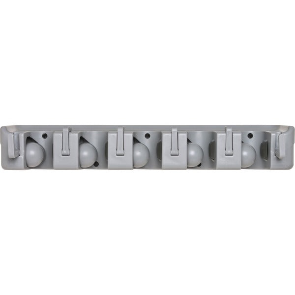 Genuine Joe Cleaning Tool Wall Organizer Rack - 5 x Broom - 3.8" (95.25 mm) Height x 16.5" (419.10 mm) Width x 2.8" (69.85 mm) Depth - Handle, Hanging Hook, Sturdy - Gray - ABS Plastic - 1 Each