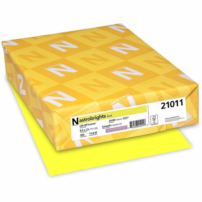 Astrobrights Colored Paper - Letter - 8 1/2" (215.90 mm) x 11" (279.40 mm) - 24 lb (10886.22 g) Basis Weight - Acid-free, Lignin-free - Lemon - 500 Sheets - 500 / Pack