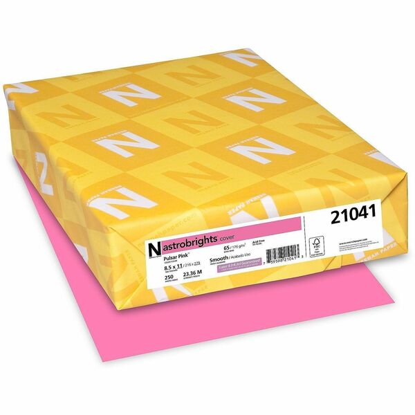 Neenah Astrobrights Paper - Letter - 8 1/2" (215.90 mm) x 11" (279.40 mm) - 65 lb (29483.50 g) Basis Weight - Acid-free, Lignin-free - Pulsar Pink - 250 Sheets - 250 / Pack
