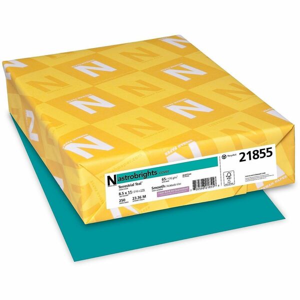 Astrobrights Color Card Stock - Terrestrial Teal - Letter - 8 1/2" (215.90 mm) x 11" (279.40 mm) - 65 lb (29483.50 g) Basis Weight - Green Seal - Acid-free, Lignin-free - Terrestrial Teal - 1 Pack