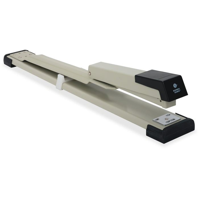 Business Source Long Reach Stapler - Staples Upto 20 Sheet of 20lb Paper - Holds Upto 210 Staple - Full Strip - Staple Size: 1/4" (6.35 mm) - 12" (304.80 mm) Throat Depth - Putty, Gray, Black - 1 Each