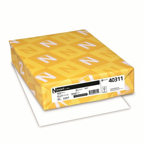 Exact Index Copy Paper - White - 94 Brightness - Letter - 8 1/2" (215.90 mm) x 11" (279.40 mm) - 90 lb (40823.31 g) Basis Weight - Smooth - Durable, Acid-free - White - 250 / Pack