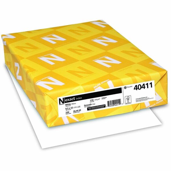 Exact Index Copy Paper Heavyweight - White - 94 Brightness - Letter - 8 1/2" (215.90 mm) x 11" (279.40 mm) - 110 lb (49895.16 g) Basis Weight - Smooth - Durable, Acid-free - White - 250 / Pack