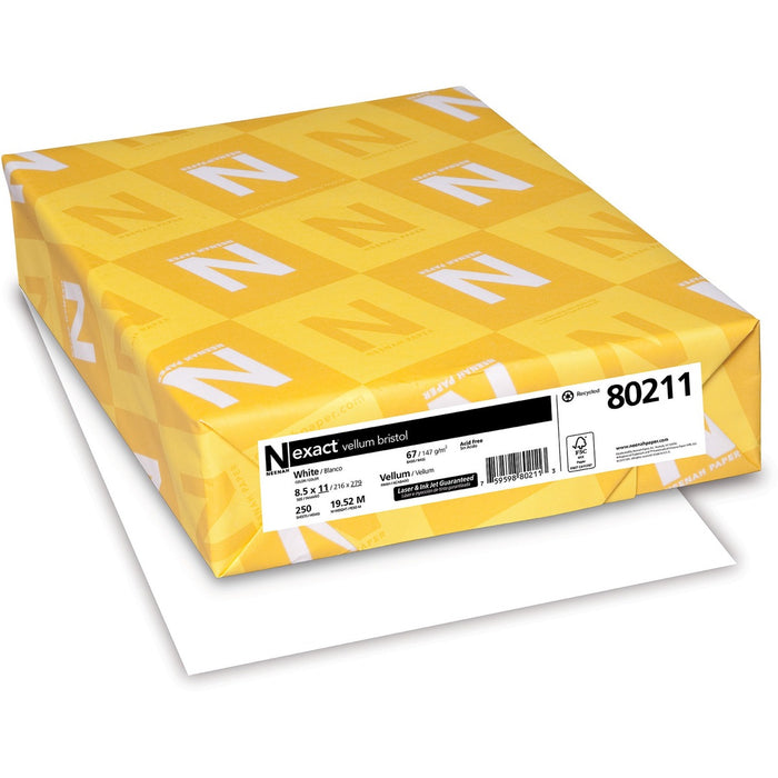 Exact Vellum Bristol Paper - White - 94 Brightness - Letter - 8 1/2" (215.90 mm) x 11" (279.40 mm) - 67 lb (30390.69 g) Basis Weight - 147 g/m² Grammage - Vellum - Green Seal - Chlorine-free, Durable, Acid-free, Quick Drying, Heavyweight, Fast-drying