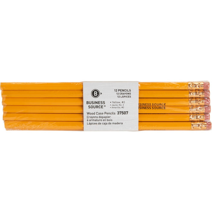 Business Source Woodcase No. 2 Pencils - #2 - Yellow Wood Barrel - 1 Dozen