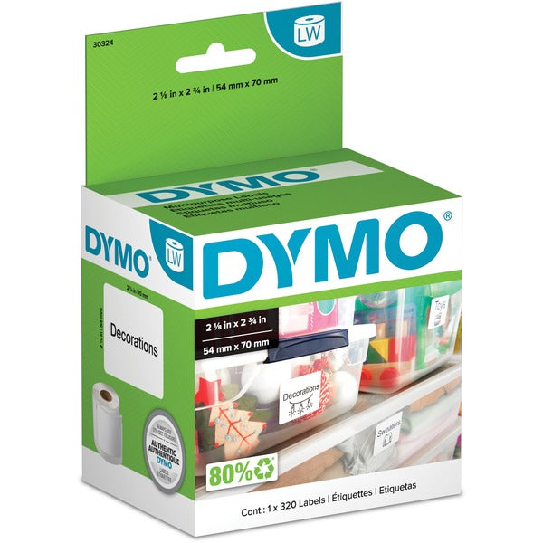 Dymo LabelWriter Large Multipurpose Labels - 2 1/8" Width x 2 3/4" Length - Rectangle - Direct Thermal - White - 320 / Roll - 320 Box