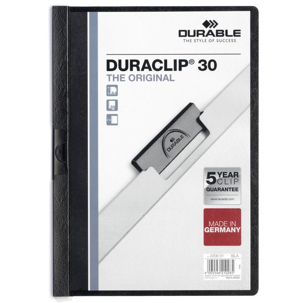 DURABLE DURACLIP Letter Report Cover - 8 1/2" (215.90 mm) x 11" (279.40 mm) - 30 Sheets Capacity - Vinyl, Steel - Black - 1 Each