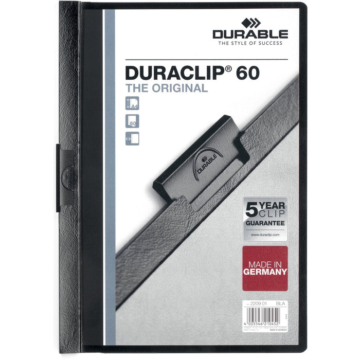 DURABLE DURACLIP Letter No Report Cover - 8 1/2" (215.90 mm) x 11" (279.40 mm) - 60 Sheets Capacity - Vinyl, Steel - Black - 1 Each