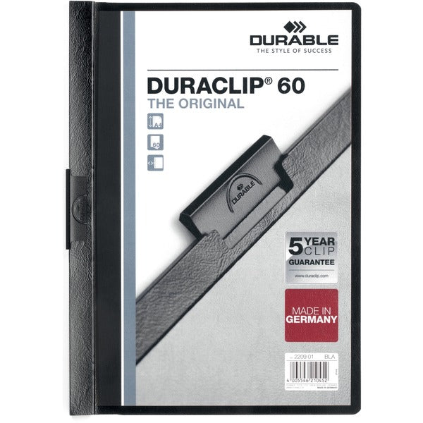 DURABLE DURACLIP Letter Report Cover - 8 1/2" (215.90 mm) x 11" (279.40 mm) - 60 Sheets Capacity - Vinyl, Steel - Black - 1 Each