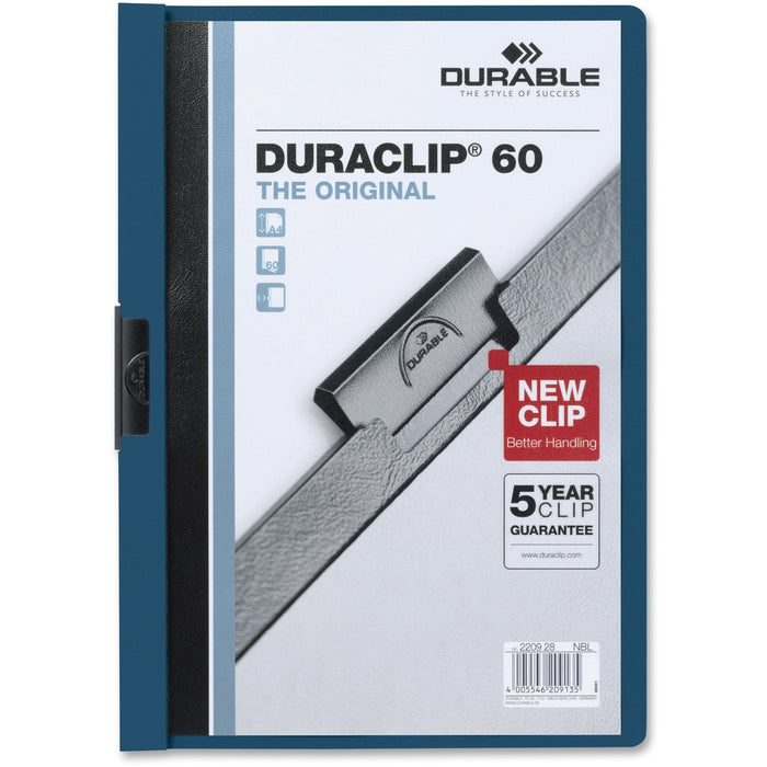 DURABLE DURACLIP Letter Report Cover - 8 1/2" (215.90 mm) x 11" (279.40 mm) - 60 Sheets Capacity - 1 Fastener(s) - Vinyl - Dark Blue - 25 / Box