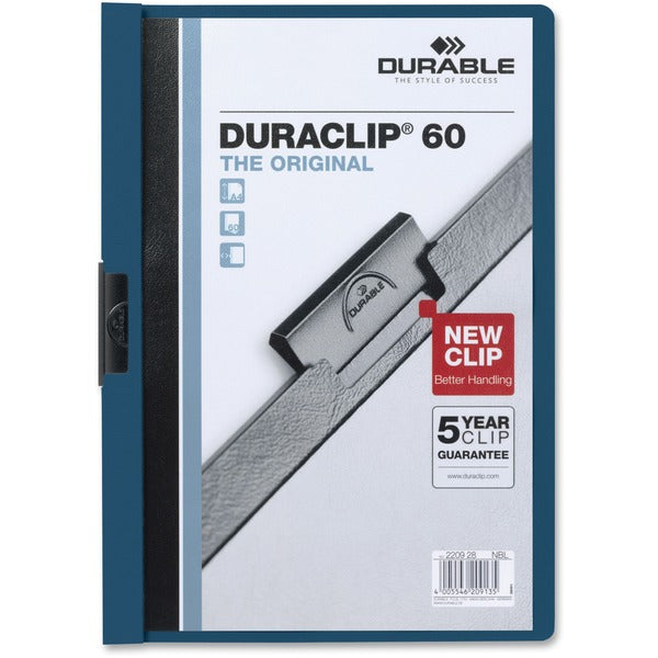 DURABLE DURACLIP Letter Report Cover - 8 1/2" (215.90 mm) x 11" (279.40 mm) - 60 Sheets Capacity - 1 Fastener - Vinyl - Dark Blue - 25 / Box