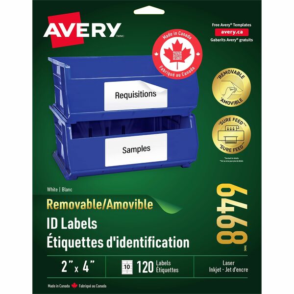Avery&reg; White Multipurpose Labels Removable 2" x 4" - 2" (50.80 mm) Width x 4" (101.60 mm) Length - Removable Adhesive - Rectangle - Laser, Inkjet - White - 120 / Pack