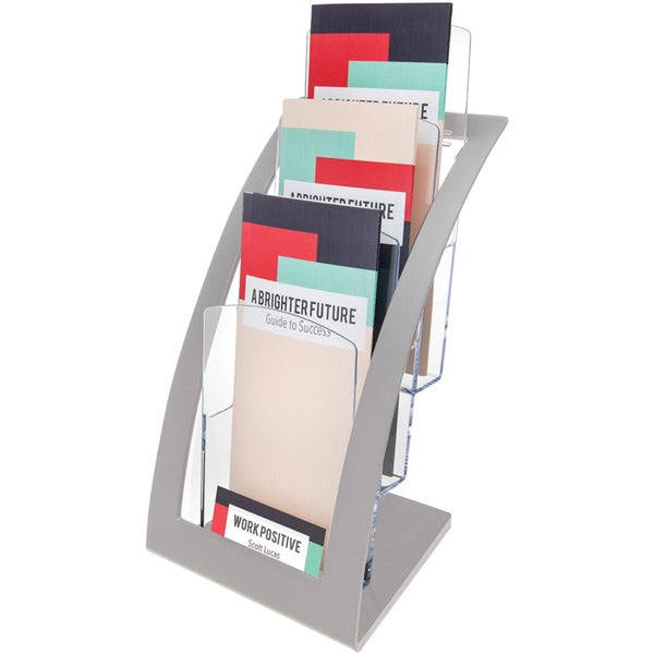 Deflecto Contemporary Literature Holder - 3 Tier(s) - 13.3" (338.07 mm) Height x 6.8" (171.45 mm) Width x 6.9" (176.28 mm) Depth - Silver - 1 Each