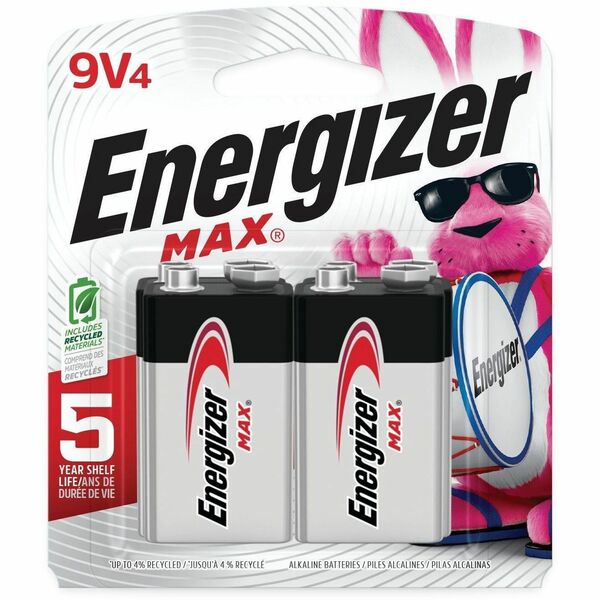 Energizer MAX Alkaline 9 Volt Batteries - For Multipurpose - 9V - 9 V DC - 5 Year Shelf Life - 4 / Pack