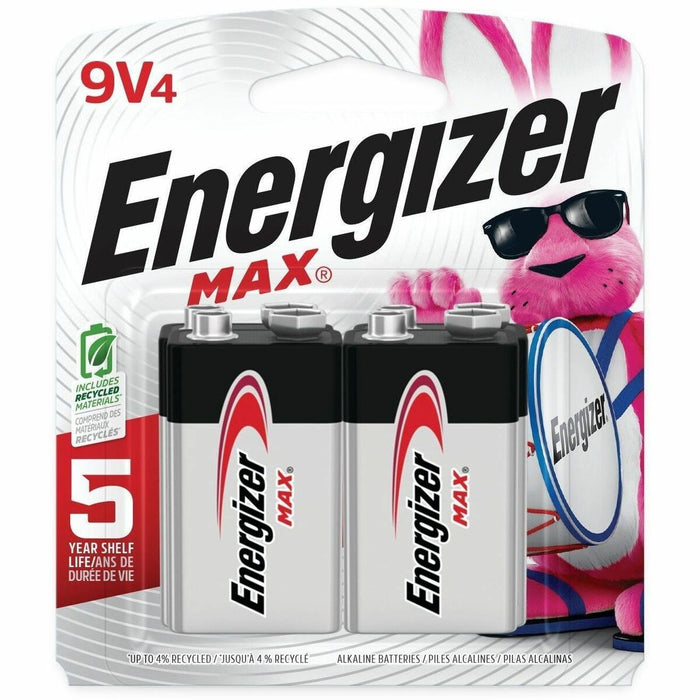Energizer MAX Alkaline 9 Volt Batteries - For Multipurpose - 9V - 9 V DC - 5 Year Shelf Life - 4 / Pack