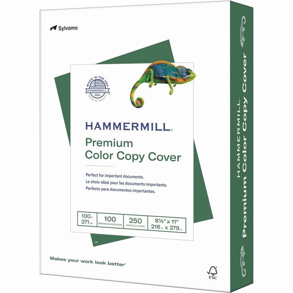 Hammermill Premium Color Copy Cover - White - 100 Brightness - 99% Opacity - Letter - 8 1/2" (215.90 mm) x 11" (279.40 mm) - 100 lb (45359.24 g) Basis Weight - Smooth - Archival-safe, Acid-free, Jam-free - White - 250 / Pack