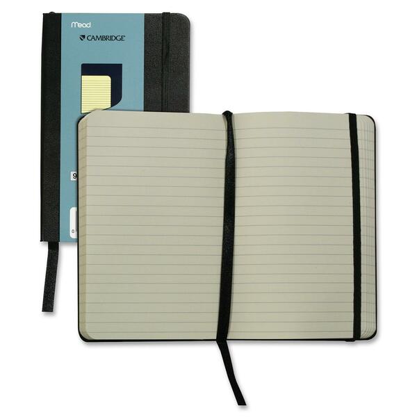 Hilroy Pocket Size Memo Business Notebook - 96 Pages - 3 9/16" x 5 9/16" - Cream Paper - BlackLeather Cover - Ribbon Marker, Pocket, Elastic Closure - 1 Each