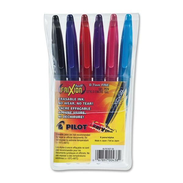 FriXion Erasable Rollerball Pen - 0.7 mm (0.03") Fine Pen Point - Erasable - Black, Blue, Red, Purple, Pink, Turquoise Ink - Gel-based - Black, Blue, Red, Purple, Pink, Turquoise Barrel - 6 / Set