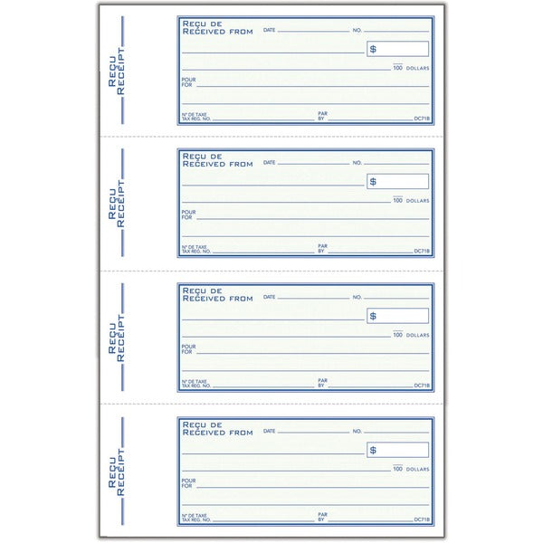 Adams Receipt Book - 200 Sheet(s) - 2 PartCarbonless Copy - 2.75" x 7.12" Form Size - White, Yellow - Green Cover - 1 Each