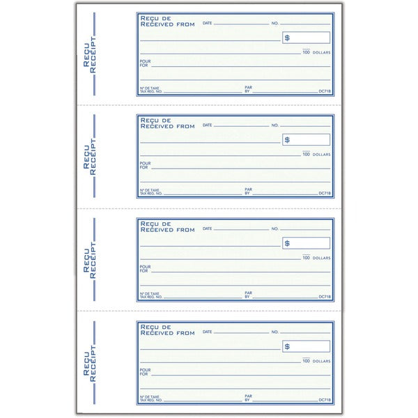 Adams Receipt Book - 200 Sheet(s) - 2 Part - Carbonless Copy - 2.75" (69.85 mm) x 7.12" (180.85 mm) Form Size - White, Yellow - Green Cover - 1 Each