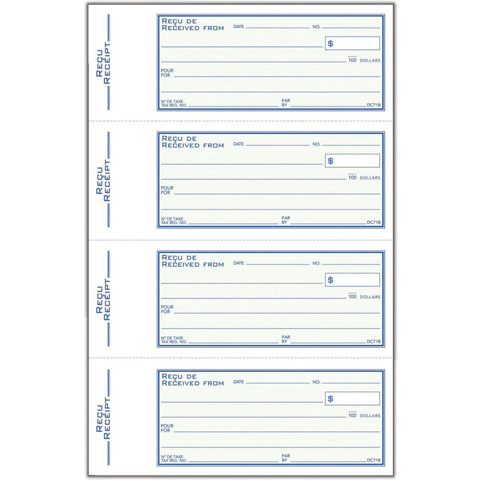 Adams Receipt Book - 200 Sheet(s) - 2 Part - Carbonless Copy - 2.75" (69.85 mm) x 7.12" (180.85 mm) Form Size - White, Yellow - Green Cover - 1 Each