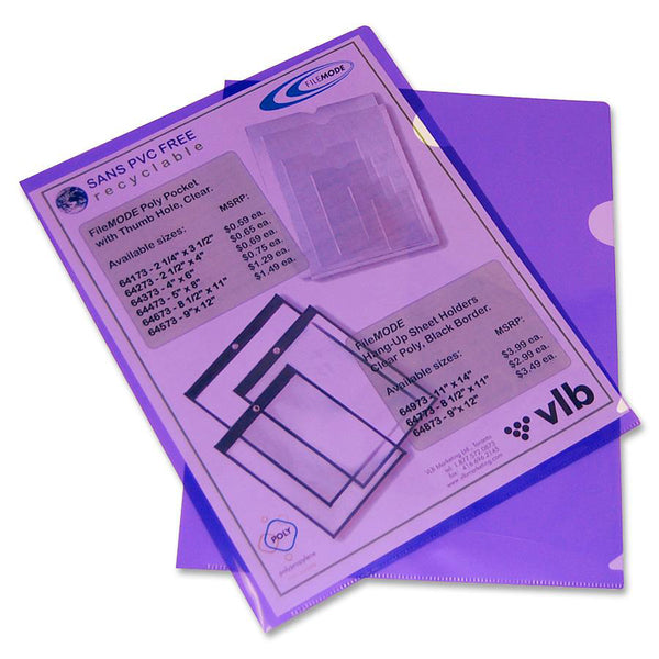 VLB Letter Project File - 8 1/2" (215.90 mm) x 11" (279.40 mm) - Polypropylene - Violet - PVC-free, Translucent, Non-stick, Acid-free, Moisture Resistant, Spill Resistant, Thumb Hole - 10 / Pack